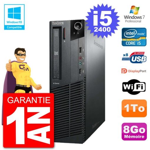 Lenovo ThinkCentre M82 SFF Desktop - i5-2400, 8GB RAM, 1TB HDD, DVD Drive, WiFi, Windows 7 Pro