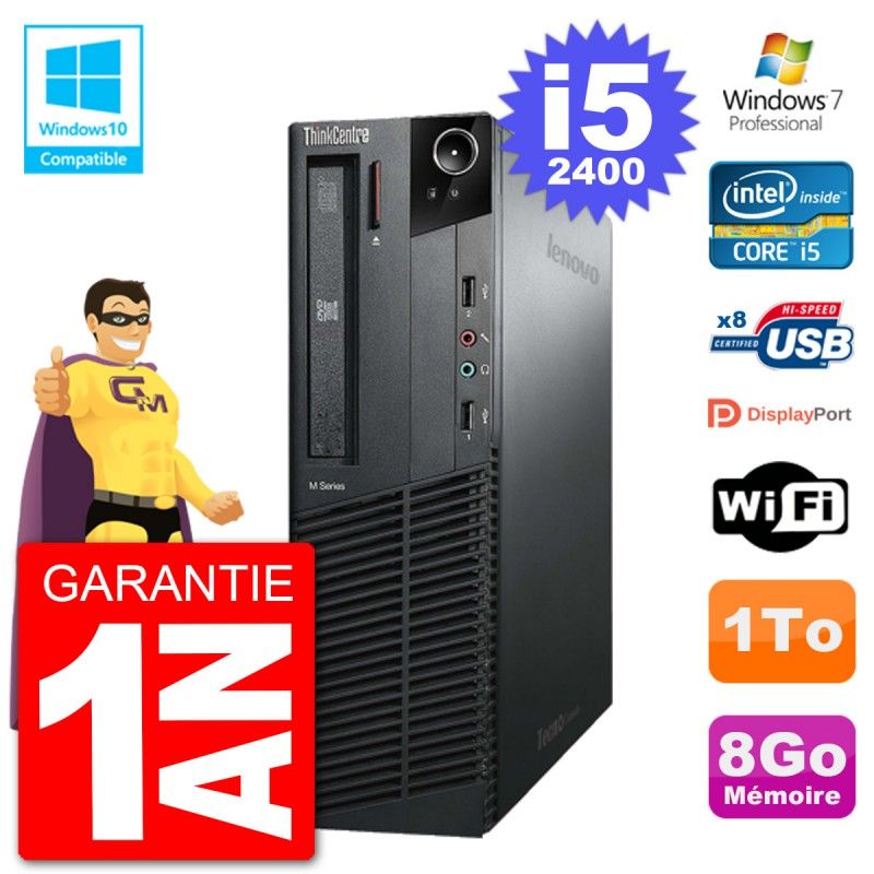 Lenovo ThinkCentre M82 SFF Desktop - i5-2400, 8GB RAM, 1TB HDD, DVD Drive, WiFi, Windows 7 Pro