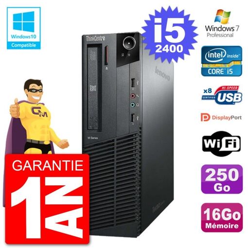 Lenovo ThinkCentre M82 SFF Desktop PC - i5-2400, 16GB RAM, 250GB HDD, DVD Burner, WiFi, Windows 7 Pro