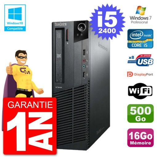 Lenovo ThinkCentre M82 SFF Desktop PC - i5-2400, 16GB RAM, 500GB HDD, DVD Drive, WiFi, Windows 7 Pro