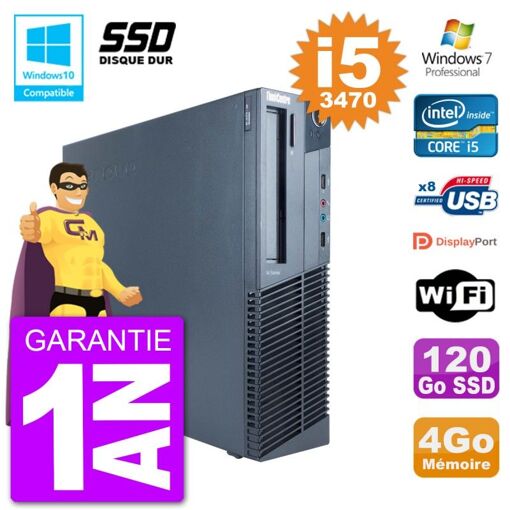 Lenovo ThinkCentre M82 SFF Desktop PC - Intel Core i5-3470, 4GB RAM, 120GB SSD, DVD Drive, WiFi, Windows 7 Pro
