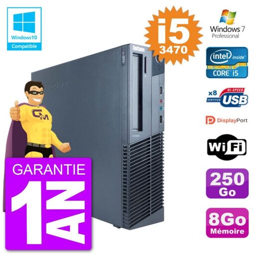Lenovo ThinkCentre M82 SFF Desktop PC - Intel i5-3470, 8GB RAM, 250GB HDD, DVD Drive, Wifi, Windows 7 Pro