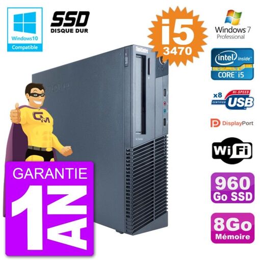 Lenovo ThinkCentre M82 SFF Desktop PC - i5-3470, 8GB RAM, 960GB SSD, DVD Burner, Wifi, Windows 7 Pro