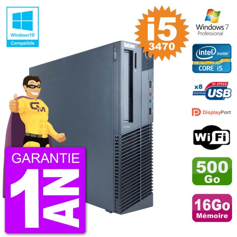 Ordenador de escritorio Lenovo ThinkCentre M82 SFF - i5-3470, 16GB de RAM, 500GB HDD, unidad DVD, WiFi, Windows 7 Pro