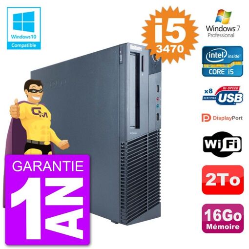 Lenovo ThinkCentre M82 SFF Desktop PC - Intel Core i5-3470, 16GB RAM, 2TB HDD, DVD Writer, WiFi, Windows 7 Pro