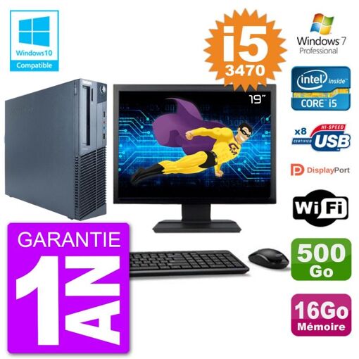 Lenovo M82 SFF Desktop PC - 19" Screen, i5-3470, 16GB RAM, 500GB HDD, DVD Drive, WiFi