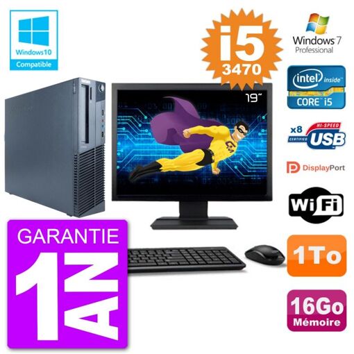 Lenovo M82 SFF PC - 19" Screen, i5-3470, 16GB RAM, 1TB HDD, DVD Drive, Wifi