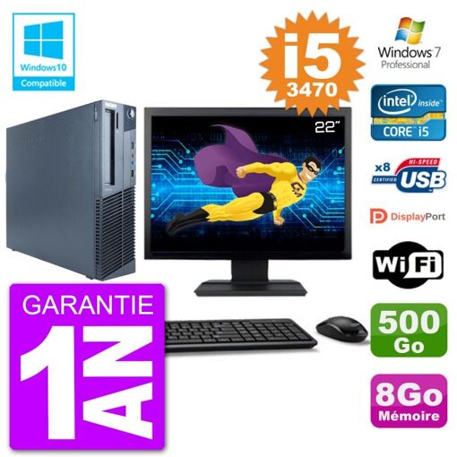 Lenovo M82 SFF Computer - 22" Screen, i5-3470, 8GB RAM, 500GB HDD, DVD Drive, Wifi