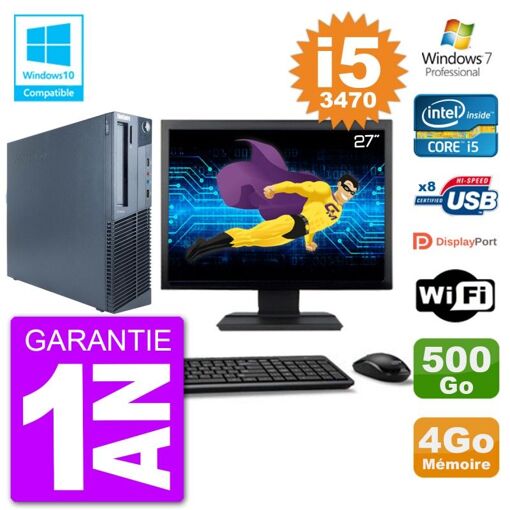 Lenovo M82 SFF Desktop PC - 27" Screen, i5-3470, 4GB RAM, 500GB HDD, DVD Burner, Wifi