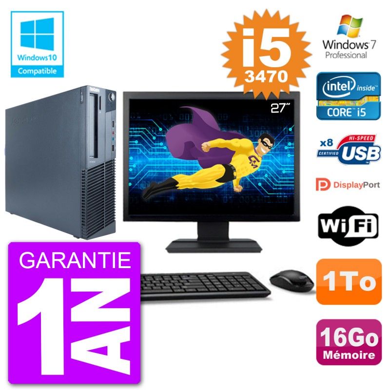 Lenovo M82 SFF Computer - 27" Screen, i5-3470, 16GB RAM, 1TB HDD, DVD Burner, WiFi