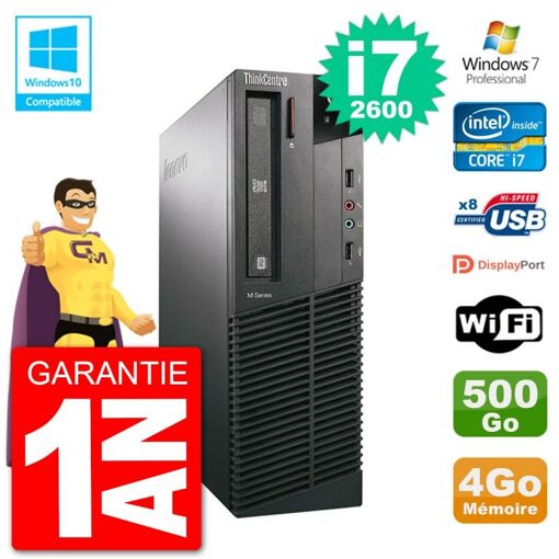 Lenovo ThinkCentre M82 SFF Desktop - Intel Core i7-2600, 4GB RAM, 500GB HDD, DVD Drive, WiFi, Windows 7 Pro
