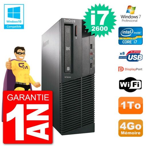 Lenovo ThinkCentre M82 SFF Desktop Computer - Intel Core i7-2600, 4GB RAM, 1TB HDD, DVD Drive, WiFi, Windows 7 Pro
