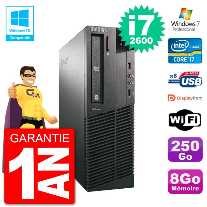 Lenovo ThinkCentre M82 SFF Desktop PC - i7-2600, 8GB RAM, 250GB HDD, DVD Drive, WiFi, Windows 7 Pro