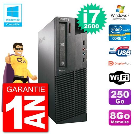 Lenovo ThinkCentre M82 SFF Desktop PC - i7-2600, 8GB RAM, 250GB HDD, DVD Drive, WiFi, Windows 7 Pro