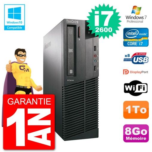 Lenovo ThinkCentre M82 SFF Desktop PC - i7-2600, 8GB RAM, 1TB HDD, DVD Drive, Wifi, Windows 7 Pro