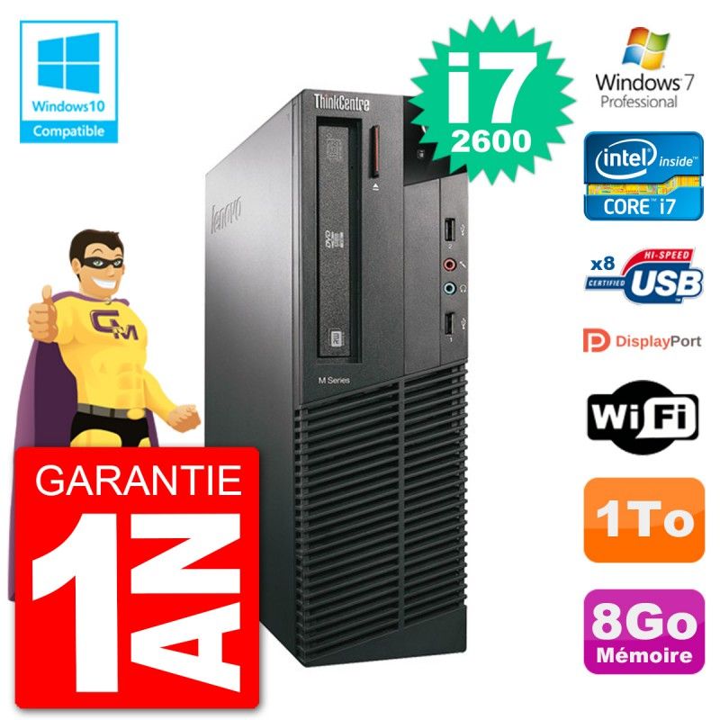 Lenovo ThinkCentre M82 SFF Desktop PC - i7-2600, 8GB RAM, 1TB HDD, DVD Drive, Wifi, Windows 7 Pro
