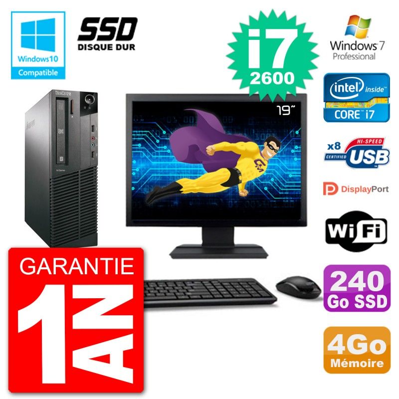 Computadora Lenovo M82 SFF - Pantalla de 19', i7-2600, 4GB de RAM, SSD de 240GB, Unidad de DVD, Wifi