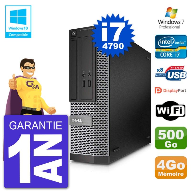 Dell Optiplex 3020 SFF Desktop PC - Intel Core i7-4790, 4GB RAM, 500GB HDD, DVD Burner, WiFi, Windows 7 Pro