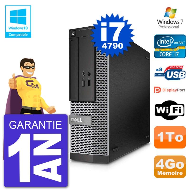Dell Optiplex 3020 SFF PC - Intel Core i7, 4GB RAM, 1TB HDD, DVD Drive, WiFi, Windows 7 Pro