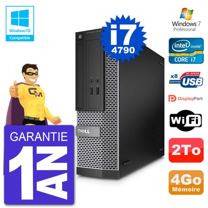 Dell Optiplex 3020 SFF Desktop PC - Intel Core i7-4790, 4GB RAM, 2TB HDD, DVD Drive, WiFi, Windows 7 Pro