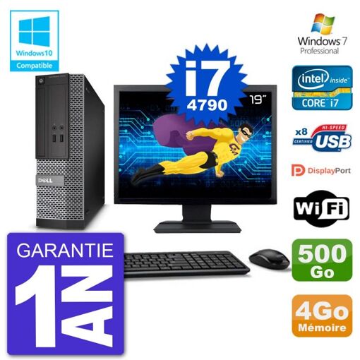 Dell Optiplex 3020 SFF Computer - 19" Screen, Intel i7-4790, 4GB RAM, 500GB Hard Drive, DVD Burner, Wifi