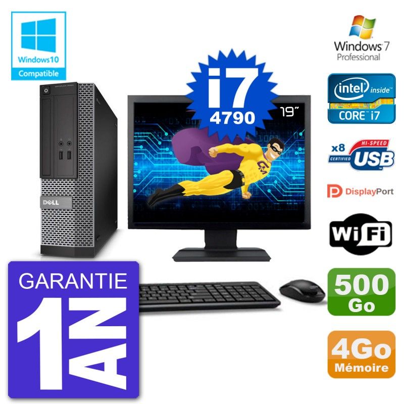 Dell Optiplex 3020 SFF Computer - 19" Screen, Intel i7-4790, 4GB RAM, 500GB Hard Drive, DVD Burner, Wifi