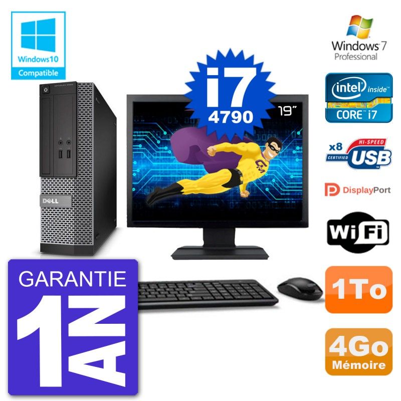 Dell Optiplex 3020 SFF Computer, 19" Screen, Intel i7-4790, 4GB RAM, 1TB Hard Drive, DVD Burner, Wifi