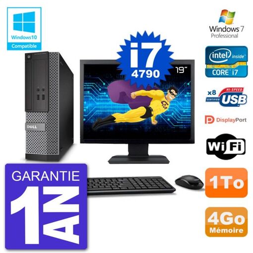 Dell Optiplex 3020 SFF Computer, 19" Screen, Intel i7-4790, 4GB RAM, 1TB Hard Drive, DVD Burner, Wifi
