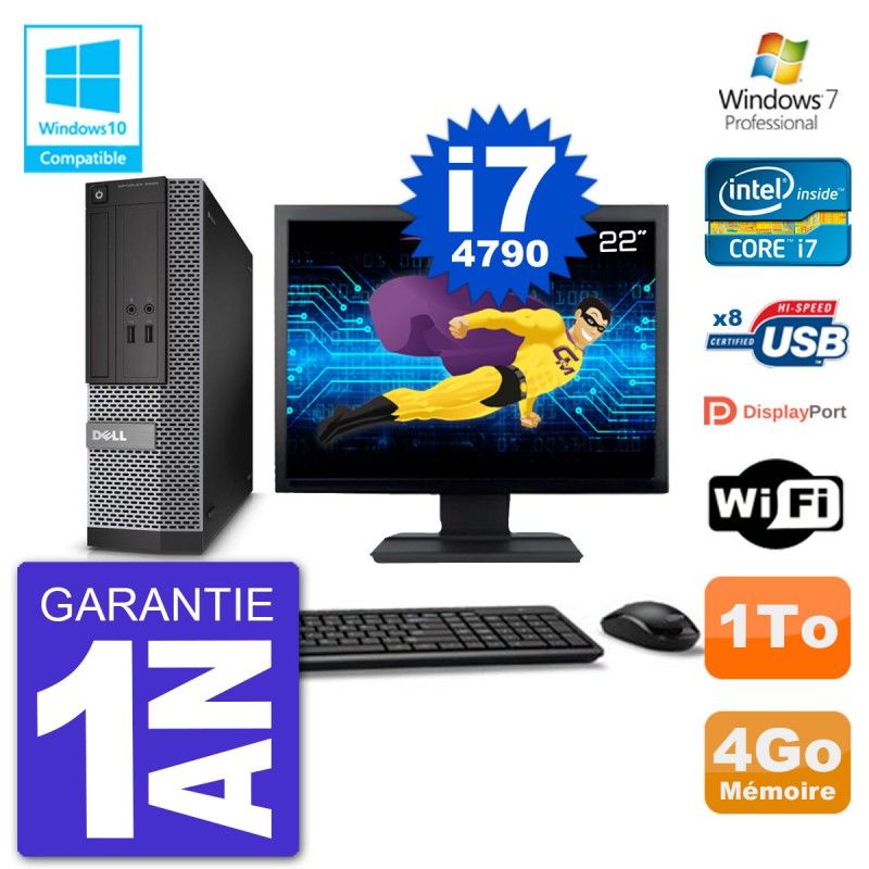 Dell Optiplex 3020 SFF Computer - 22" Screen, Intel i7-4790, 4GB RAM, 1TB HDD, DVD Drive, WiFi