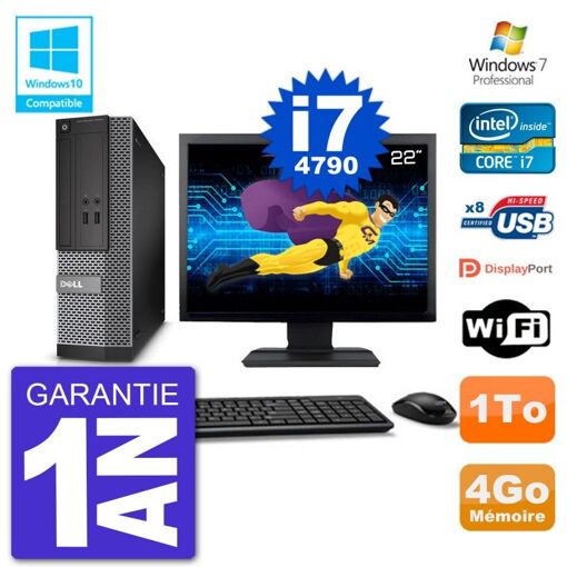 Dell Optiplex 3020 SFF Computer - 22" Screen, Intel i7-4790, 4GB RAM, 1TB HDD, DVD Drive, WiFi