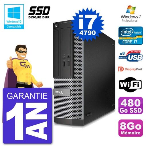 Dell Optiplex 3020 SFF Desktop PC - Intel i7-4790, 8GB RAM, 480GB SSD, DVD Burner, WiFi, Windows 7 Pro