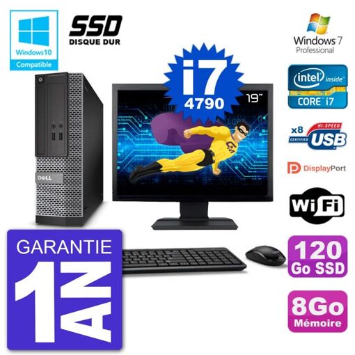 Dell Optiplex 3020 SFF PC - 19" Screen, Intel i7-4790, 8GB RAM, 120GB SSD, DVD Burner, Wifi