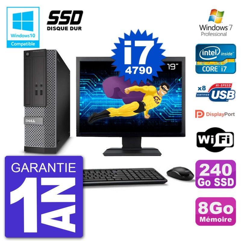 Dell Optiplex 3020 SFF PC - 19" Screen, Intel i7-4790, 8GB RAM, 240GB SSD, DVD Burner, Wifi