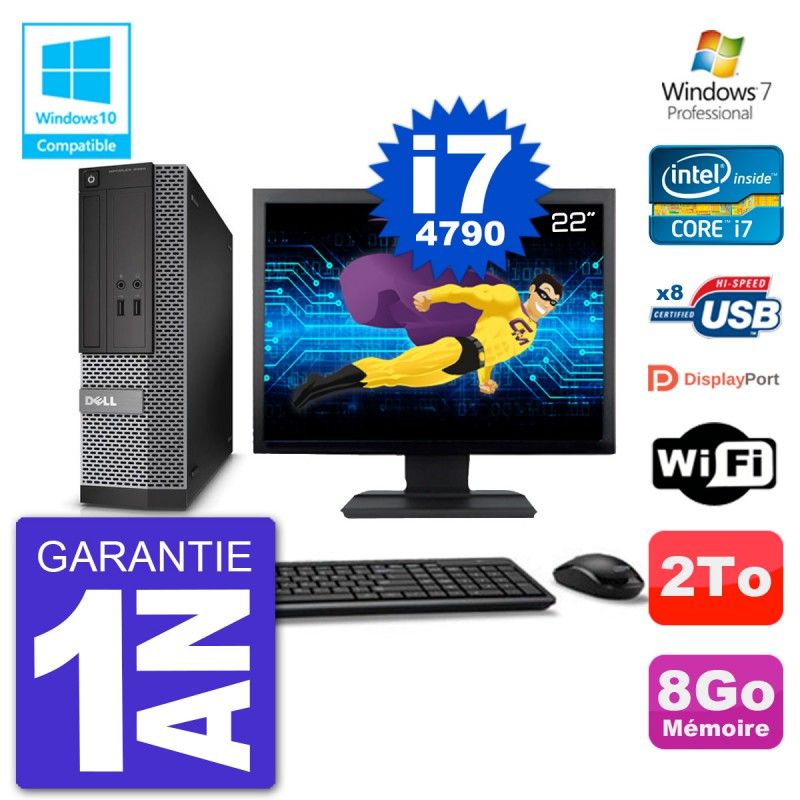 Dell Optiplex 3020 SFF Computer - 22" Screen, Intel i7-4790, 8GB RAM, 2TB Hard Drive, DVD Player, WiFi