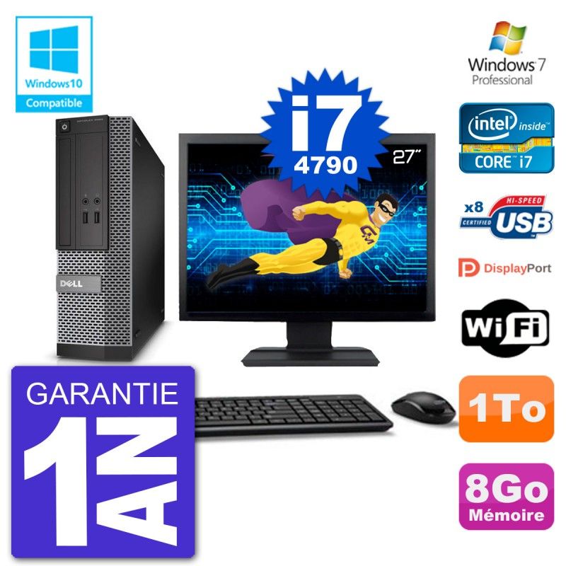 Dell Optiplex 3020 SFF Computer, 27" Screen, Intel i7-4790, 8GB RAM, 1TB HDD, DVD Burner, WiFi