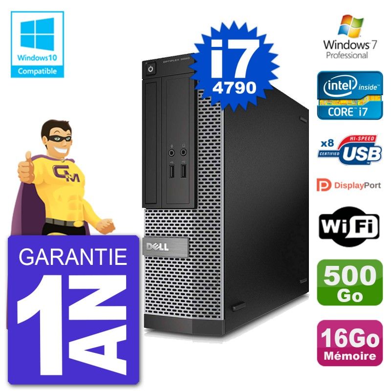 Dell Optiplex 3020 SFF PC - Intel Core i7, 16GB RAM, 500GB HDD, DVD Drive, WiFi, Windows 7 Pro