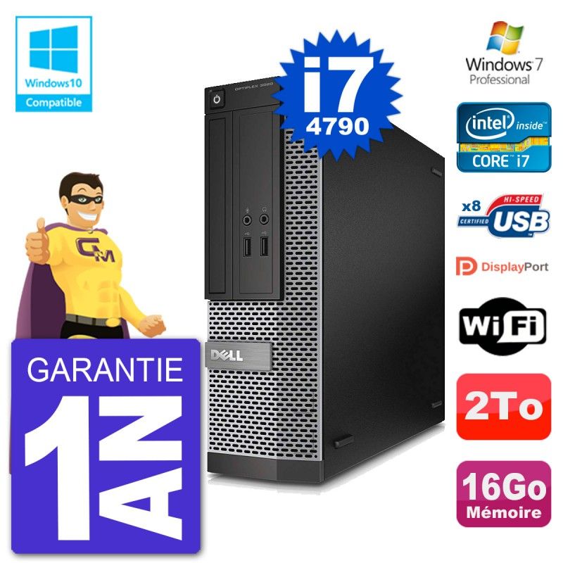 Dell Optiplex 3020 SFF Desktop PC - Intel i7-4790, 16GB RAM, 2TB HDD, DVD Burner, WiFi, Windows 7 Pro