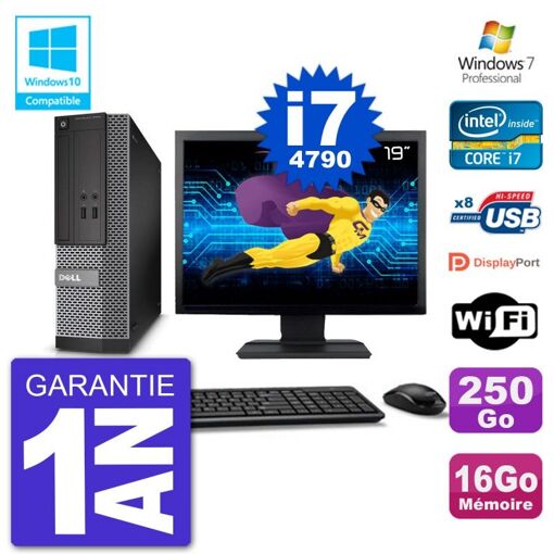 Dell Optiplex 3020 SFF PC - 19" Screen, Intel i7-4790, 16GB RAM, 250GB Hard Drive, DVD Burner, WiFi