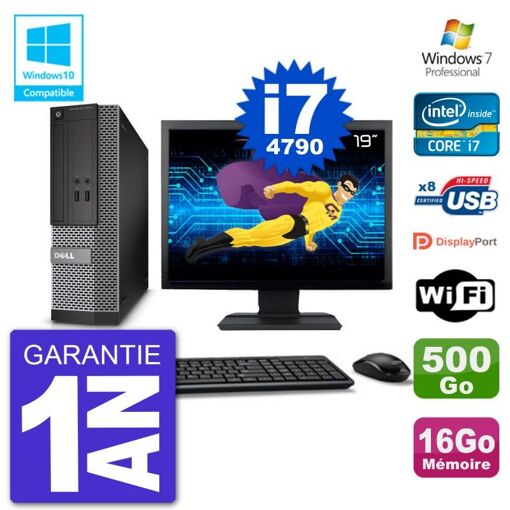 Dell Optiplex 3020 SFF Computer - 19" Screen, Intel i7-4790, 16GB RAM, 500GB HDD, DVD Burner, Wifi, Windows 7 Pro