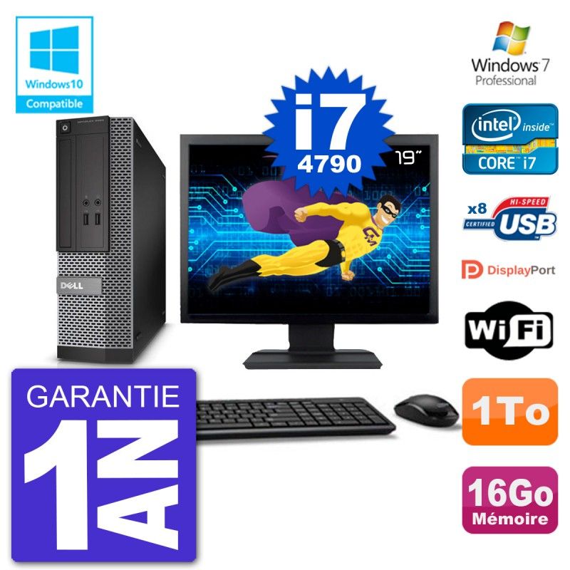 Dell Optiplex 3020 SFF Desktop PC | 19" Screen | Intel i7-4790 | 16GB RAM | 1TB HDD | DVD Drive | WiFi