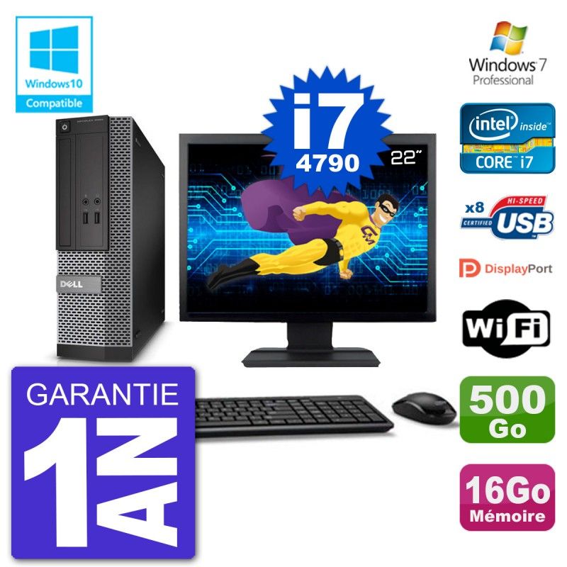 Dell Optiplex 3020 SFF Computer - 22" Screen, Intel i7-4790, 16GB RAM, 500GB HDD, DVD Burner, WiFi