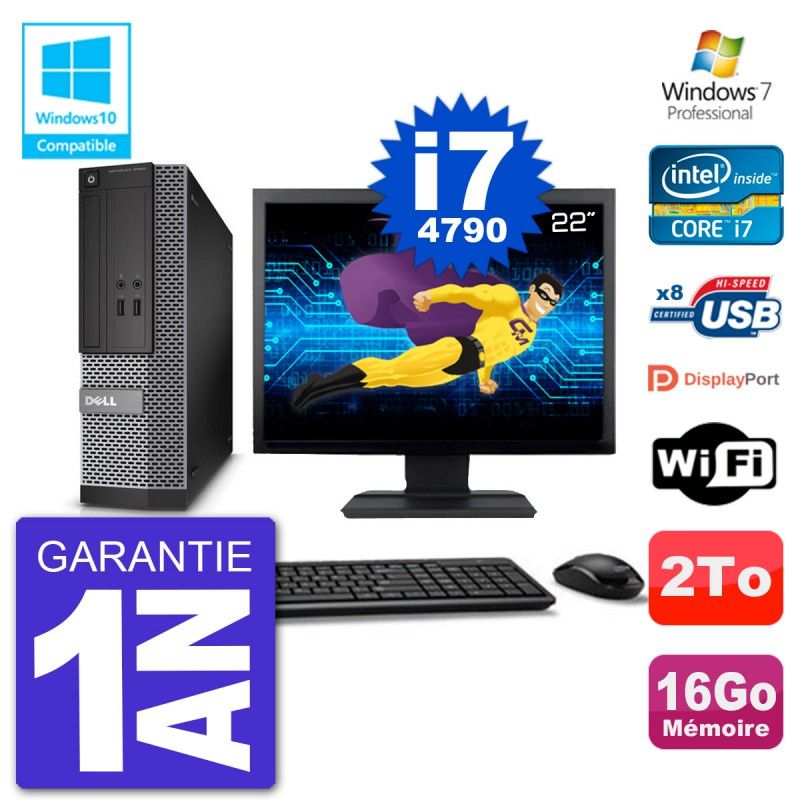 Dell Optiplex 3020 SFF Computer - 22" Screen, Intel i7-4790, 16GB RAM, 2TB HDD, DVD Burner, Wifi