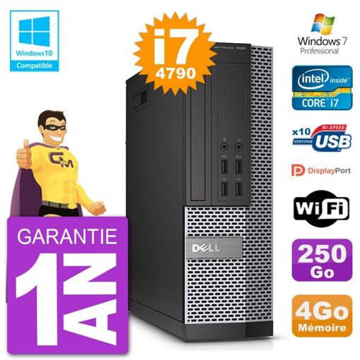 Dell Optiplex 7020 SFF PC - Intel i7-4790, 4GB RAM, 250GB HDD, DVD Drive, WiFi, Windows 7 Pro