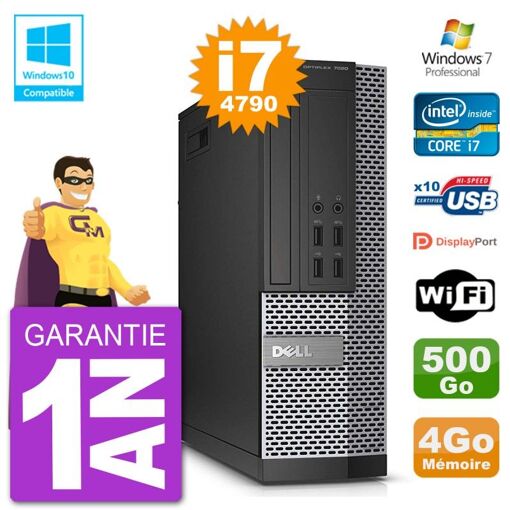 Dell Optiplex 7020 SFF PC - Intel i7-4790, 4GB RAM, 500GB HDD, DVD Drive, Wifi, Windows 7 Pro