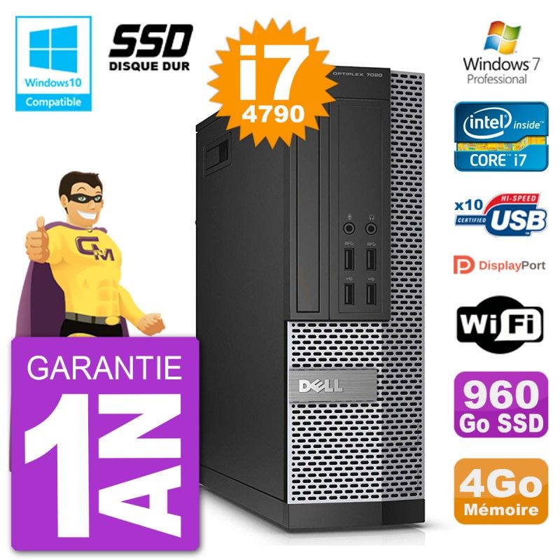 Dell Optiplex 7020 SFF PC - Intel i7-4790, 4GB RAM, 960GB SSD, DVD Burner, WiFi