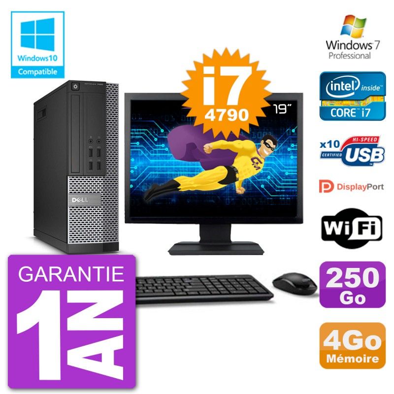 Dell Optiplex 7020 SFF PC - 19" Screen, Intel i7-4790, 4GB RAM, 250GB HDD, DVD Burner, Wifi