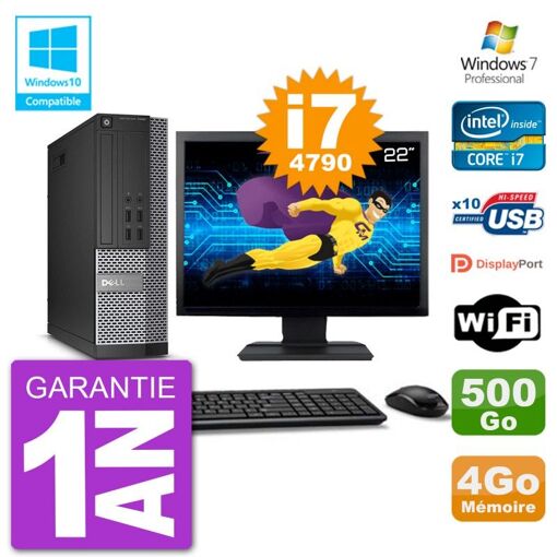 Dell Optiplex 7020 SFF Computer - 22" Screen, Intel i7-4790, 4GB RAM, 500GB HDD, DVD Drive, Wifi
