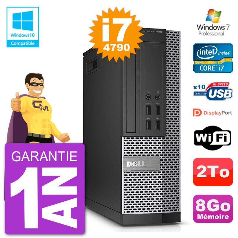 Dell Optiplex 7020 SFF PC - Intel i7-4790, 8GB RAM, 250GB HDD, DVD Drive, WiFi, Windows 7 Pro