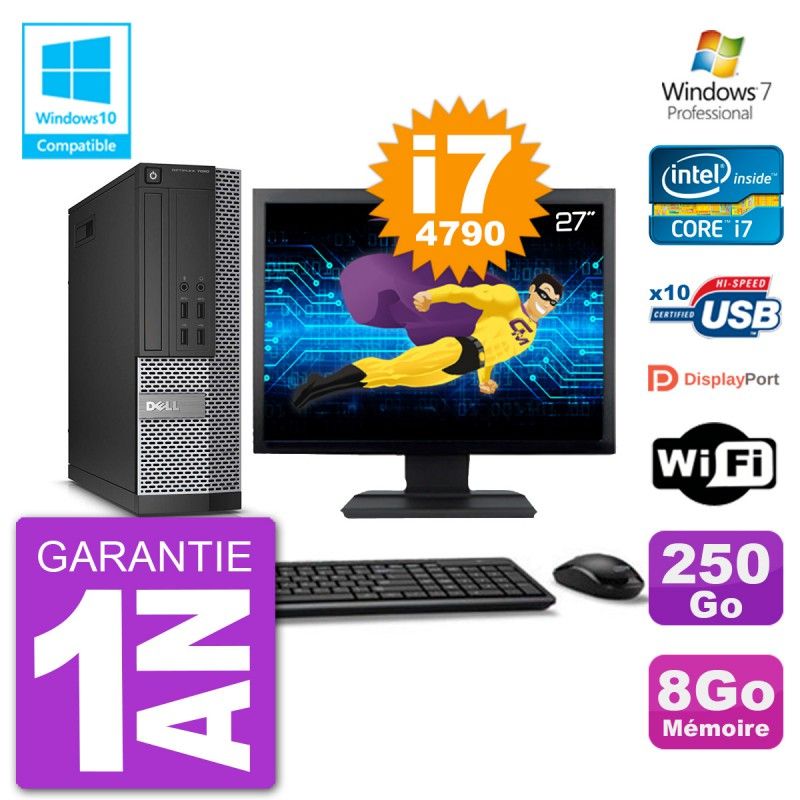 Dell Optiplex 7020 SFF Desktop PC - 27" Screen, Intel i7-4790, 8GB RAM, 250GB HDD, DVD Drive, WiFi