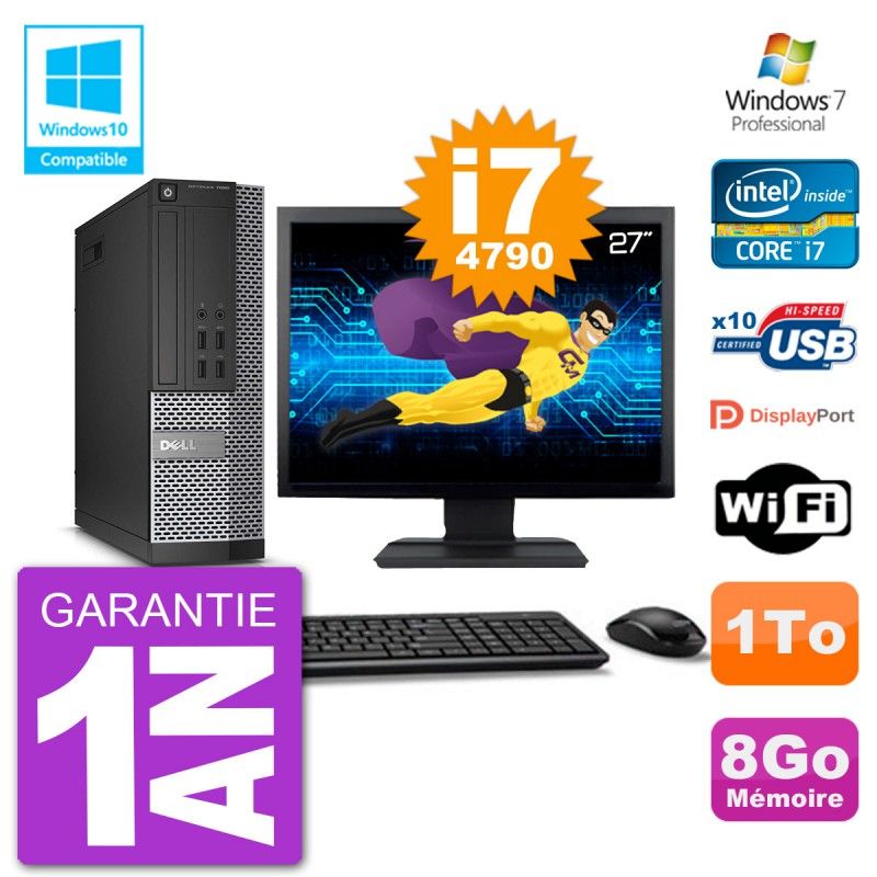 Dell Optiplex 7020 SFF Desktop PC - 27" Screen, Intel i7-4790, 8GB RAM, 1TB Hard Drive, DVD Burner, WiFi